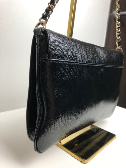 Tory Burch Black Caviar Convertible Crossbody Bag w/ Gold Chain