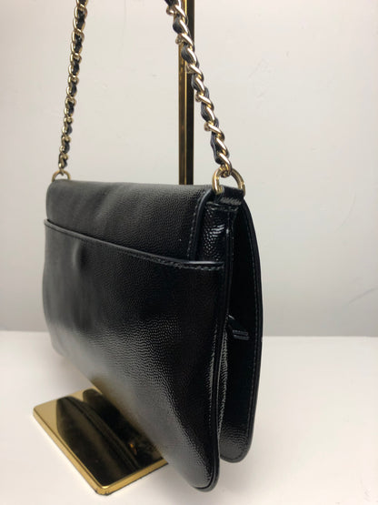 Tory Burch Black Caviar Convertible Crossbody Bag w/ Gold Chain