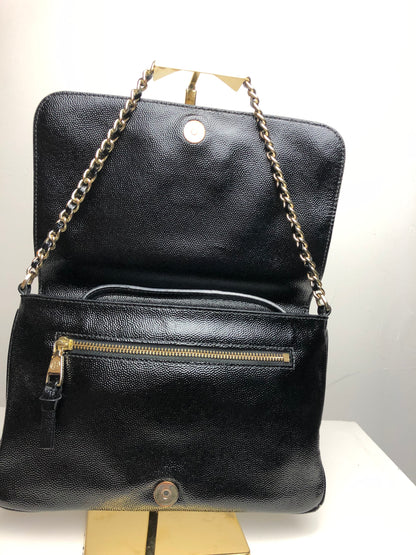 Tory Burch Black Caviar Convertible Crossbody Bag w/ Gold Chain