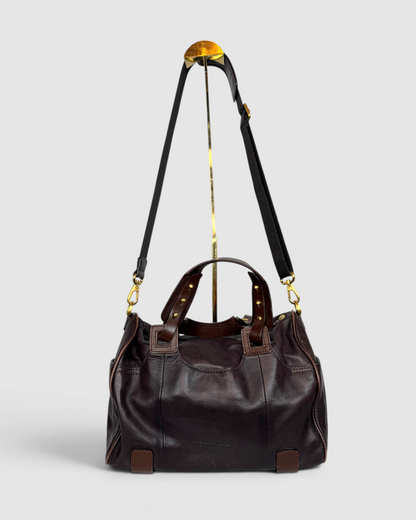 Peruvian Connection Dark Brown Leather Rectangle Shape 2 Way Bag