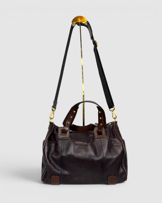Peruvian Connection Dark Brown Leather Rectangle Shape 2 Way Bag