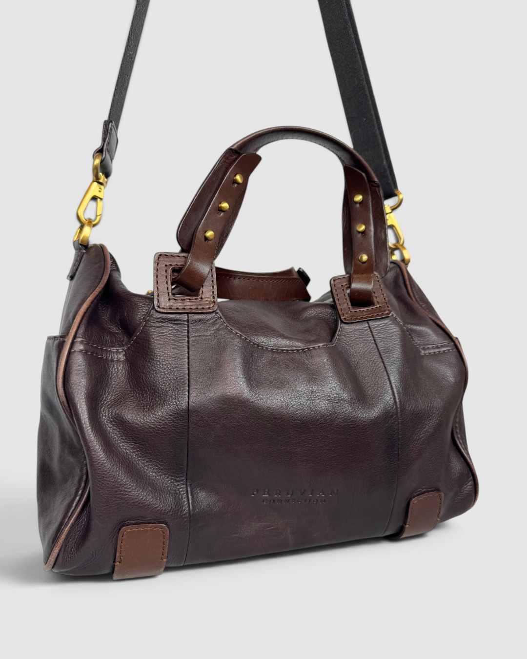Peruvian Connection Dark Brown Leather Rectangle Shape 2 Way Bag