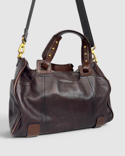 Peruvian Connection Dark Brown Leather Rectangle Shape 2 Way Bag
