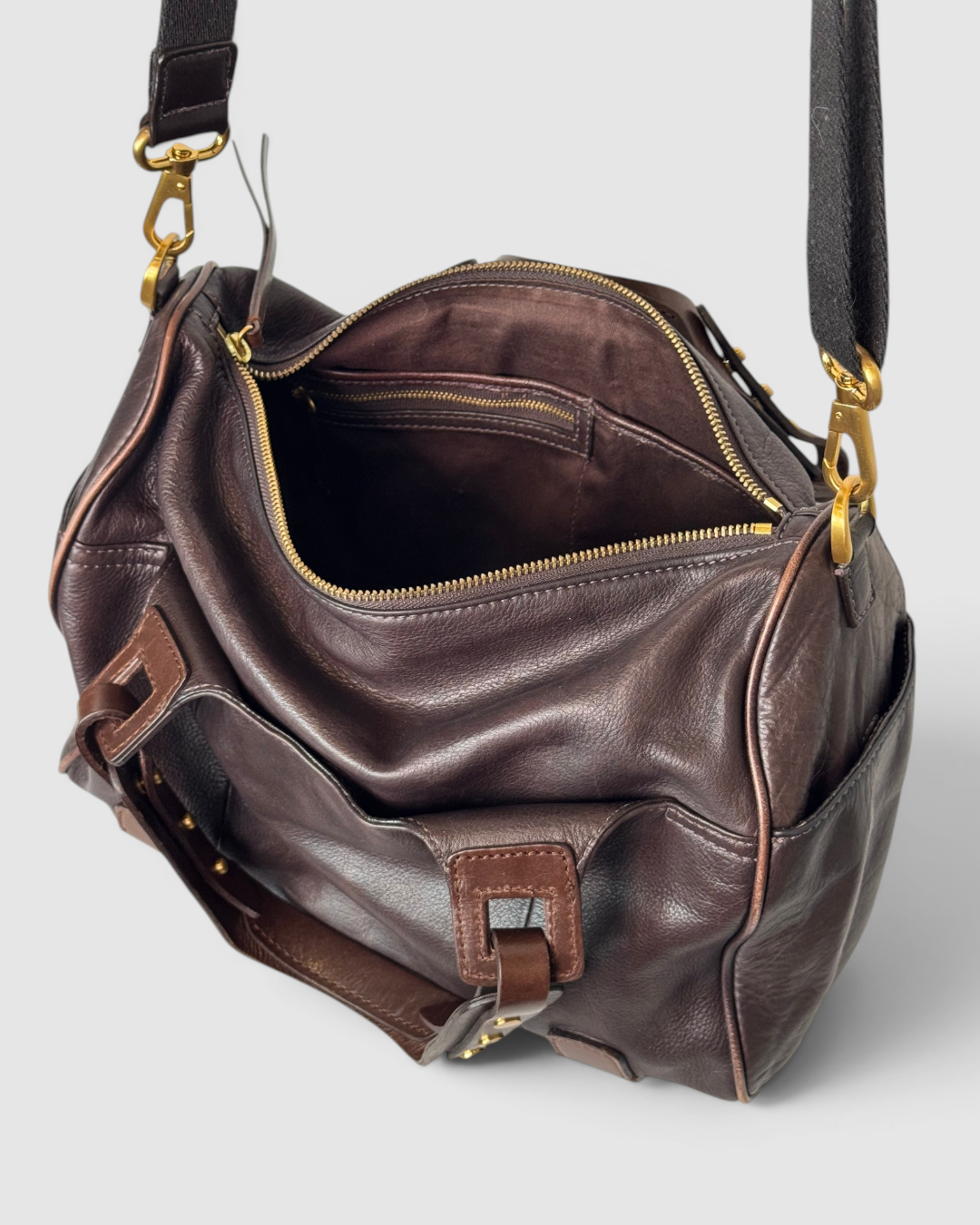 Peruvian Connection Dark Brown Leather Rectangle Shape 2 Way Bag