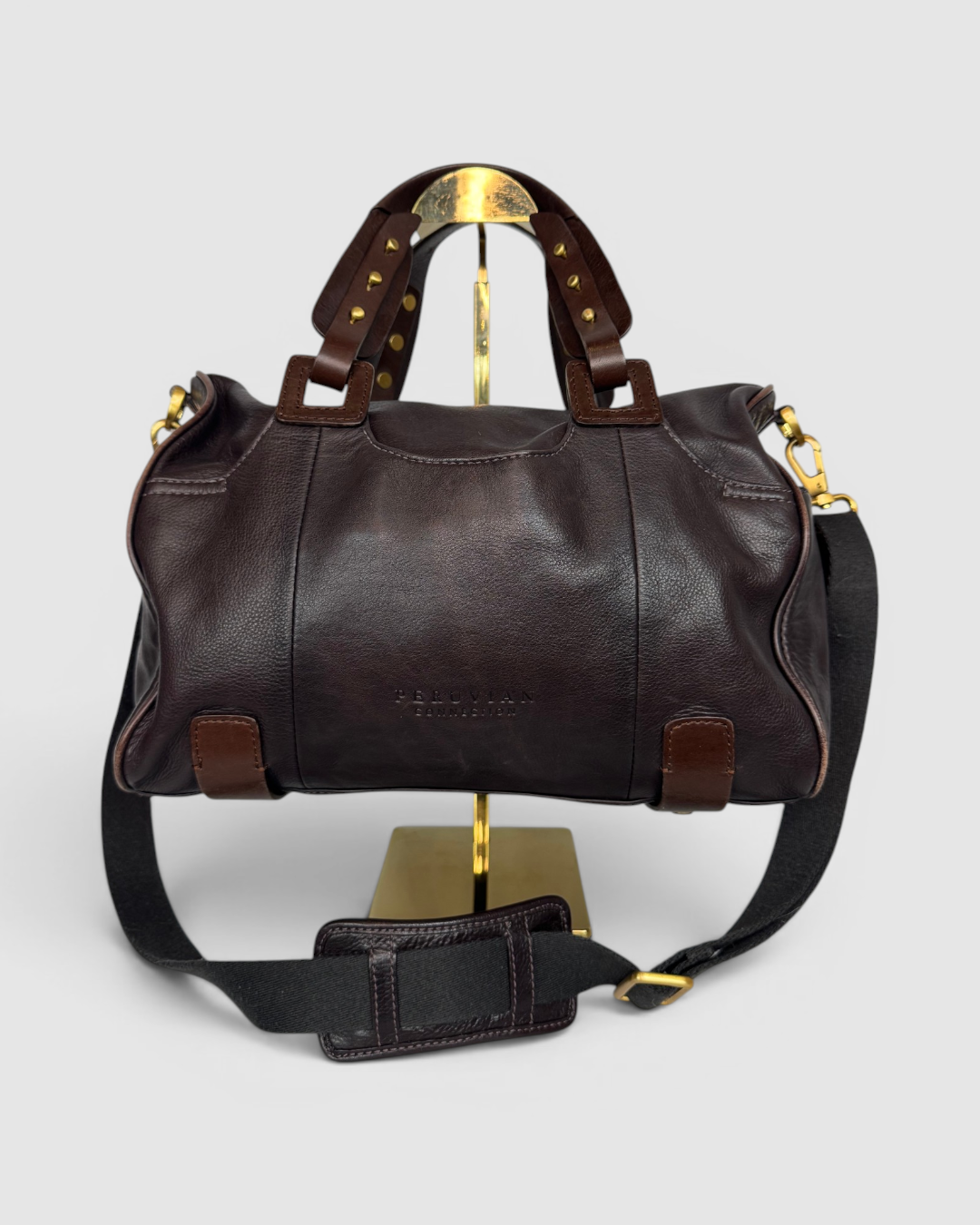 Peruvian Connection Dark Brown Leather Rectangle Shape 2 Way Bag