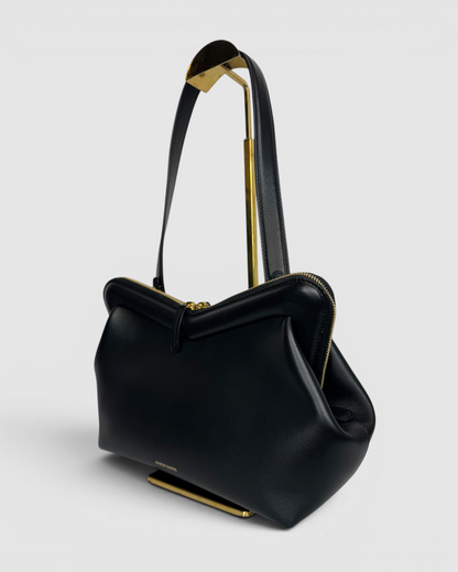 Mansur Gavriel Black Leather M frame Baguette Crossbody/Clutch