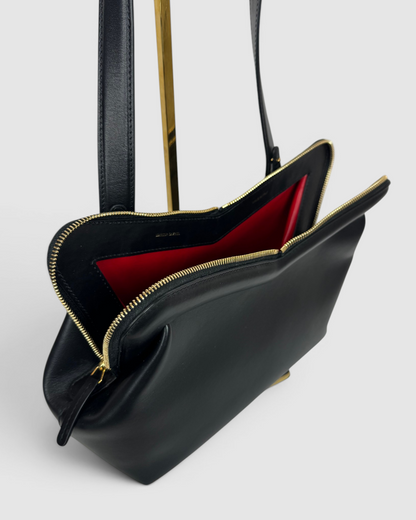 Mansur Gavriel Black Leather M frame Baguette Crossbody/Clutch