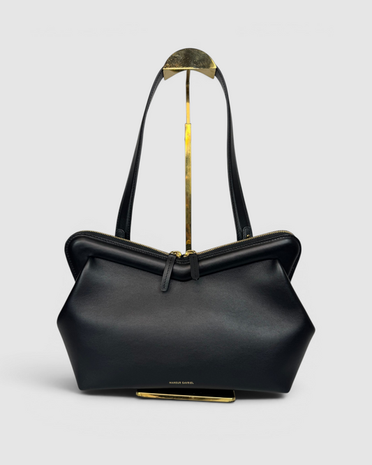 Mansur Gavriel Black Leather M frame Baguette Crossbody/Clutch
