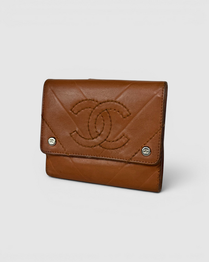 Chanel 2005 Tan Leather Stitch Bifold Wallet