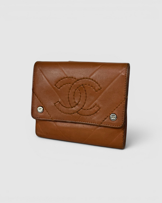 Chanel 2005 Tan Leather Stitch Bifold Wallet