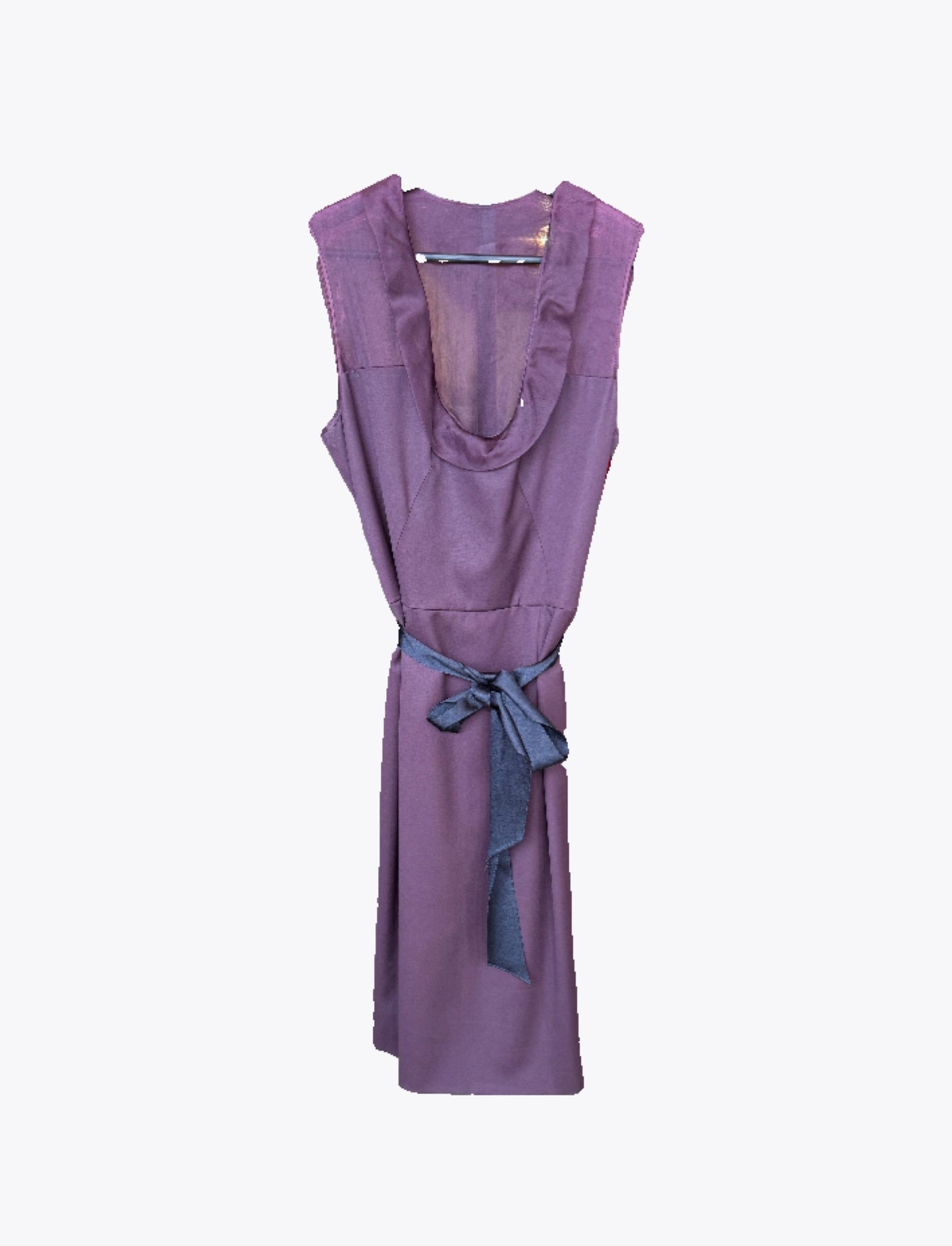 Valentino Plum Knee Length Dress w/ Black Ribbon & Sheer Neckline