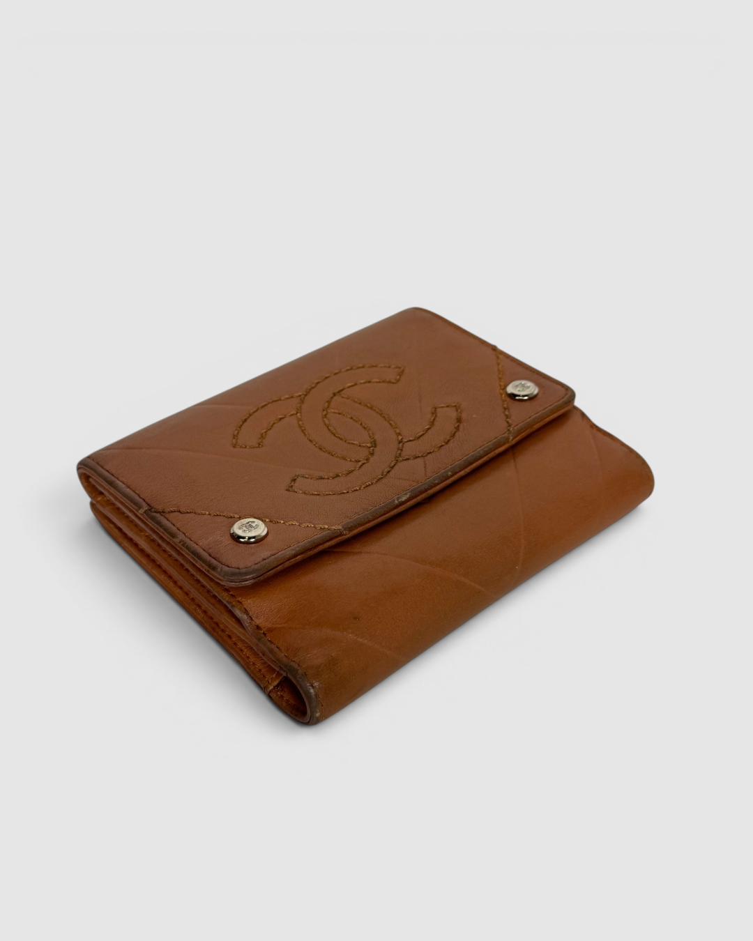 Chanel 2005 Tan Leather Stitch Bifold Wallet
