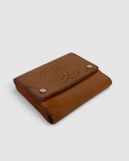 Chanel 2005 Tan Leather Stitch Bifold Wallet