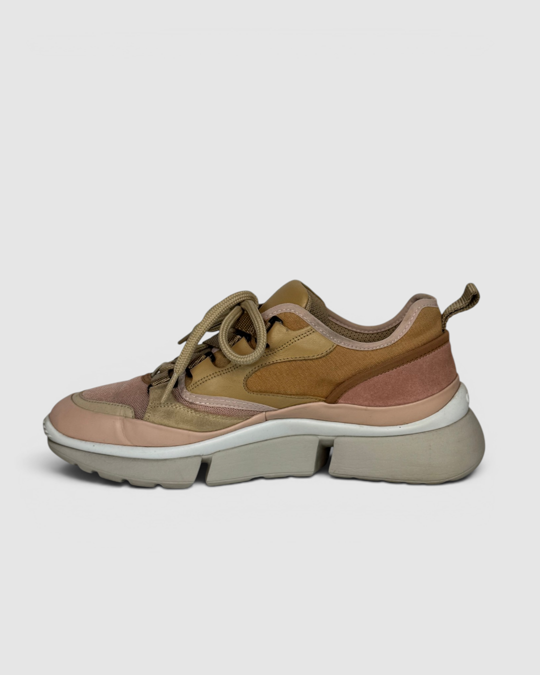 Chloe Leather Pink & Nude Lace Up Sneakers