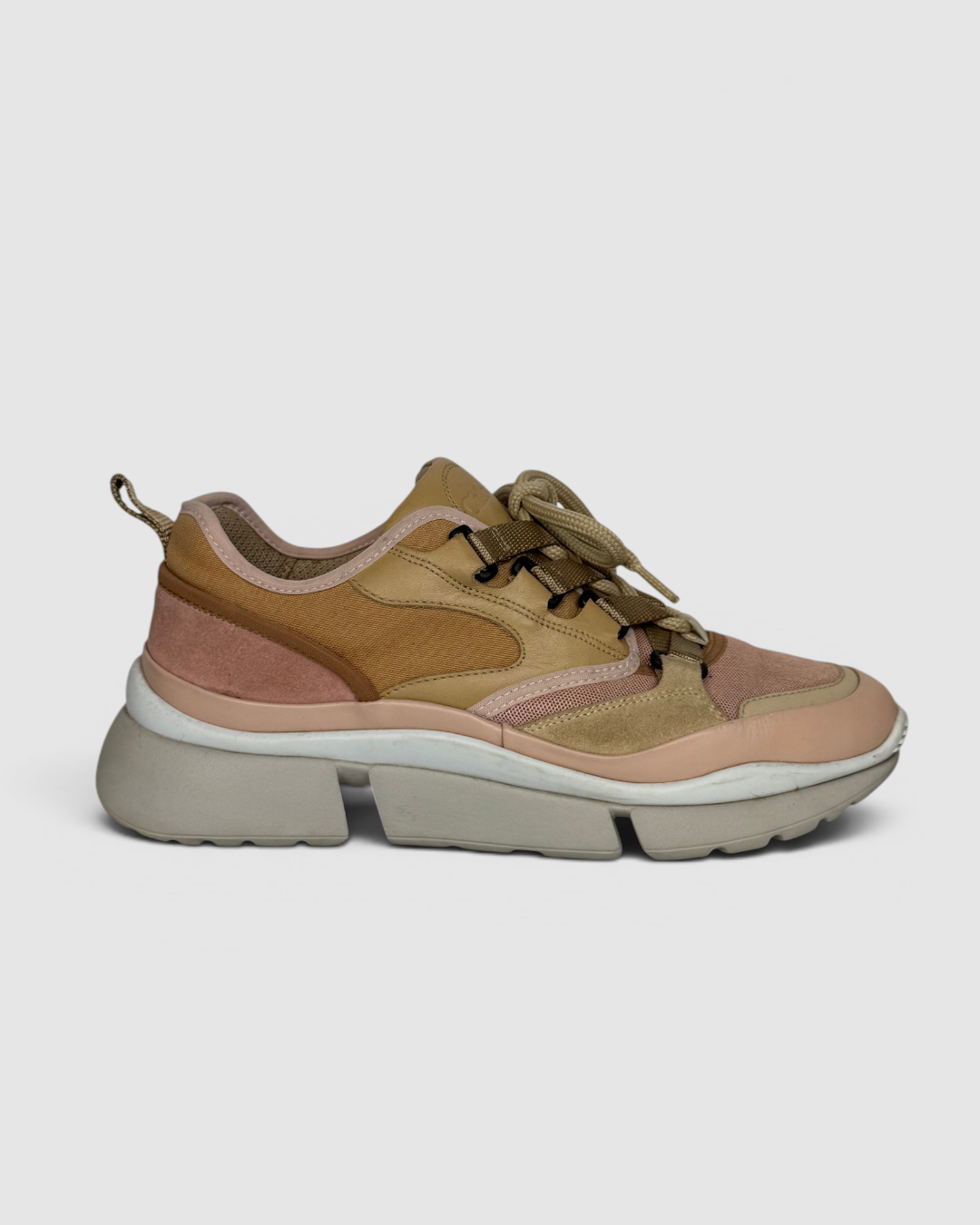 Chloe Leather Pink & Nude Lace Up Sneakers