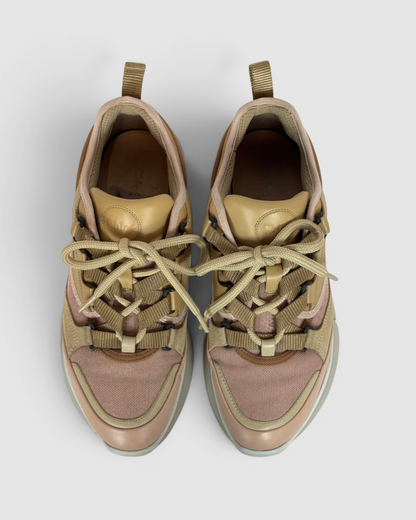 Chloe Leather Pink & Nude Lace Up Sneakers
