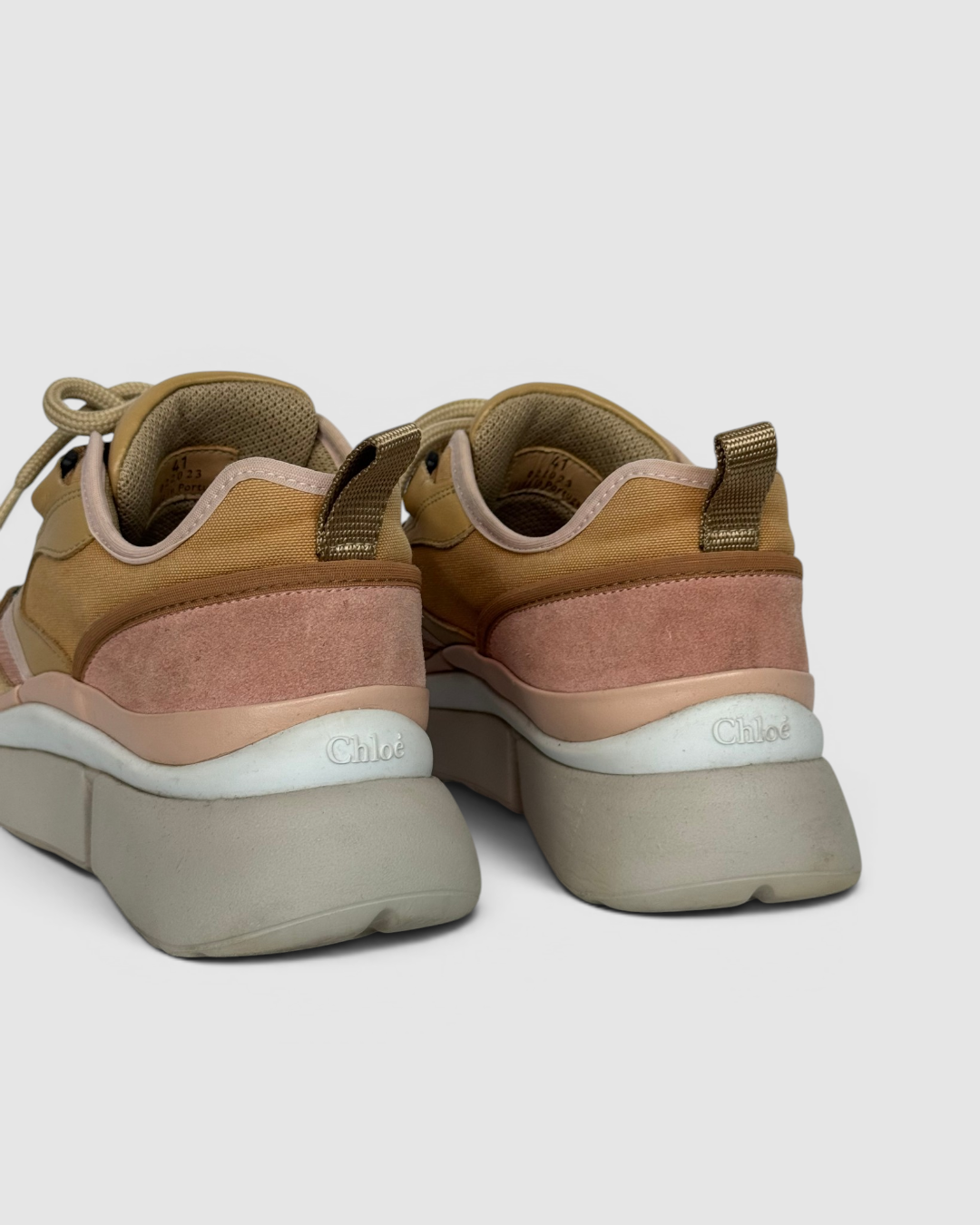 Chloe Leather Pink & Nude Lace Up Sneakers
