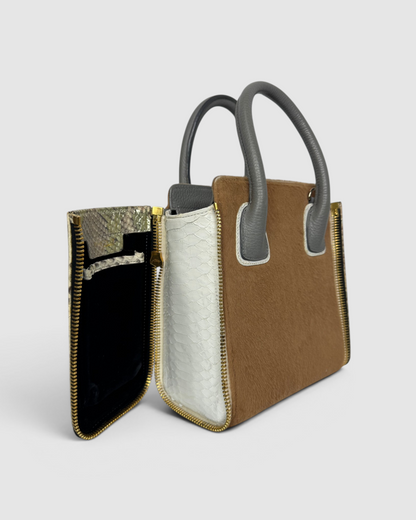 Paige Gamble Mini Tote w/ Fur & Snakeskin Panels w/ Replacement Panels