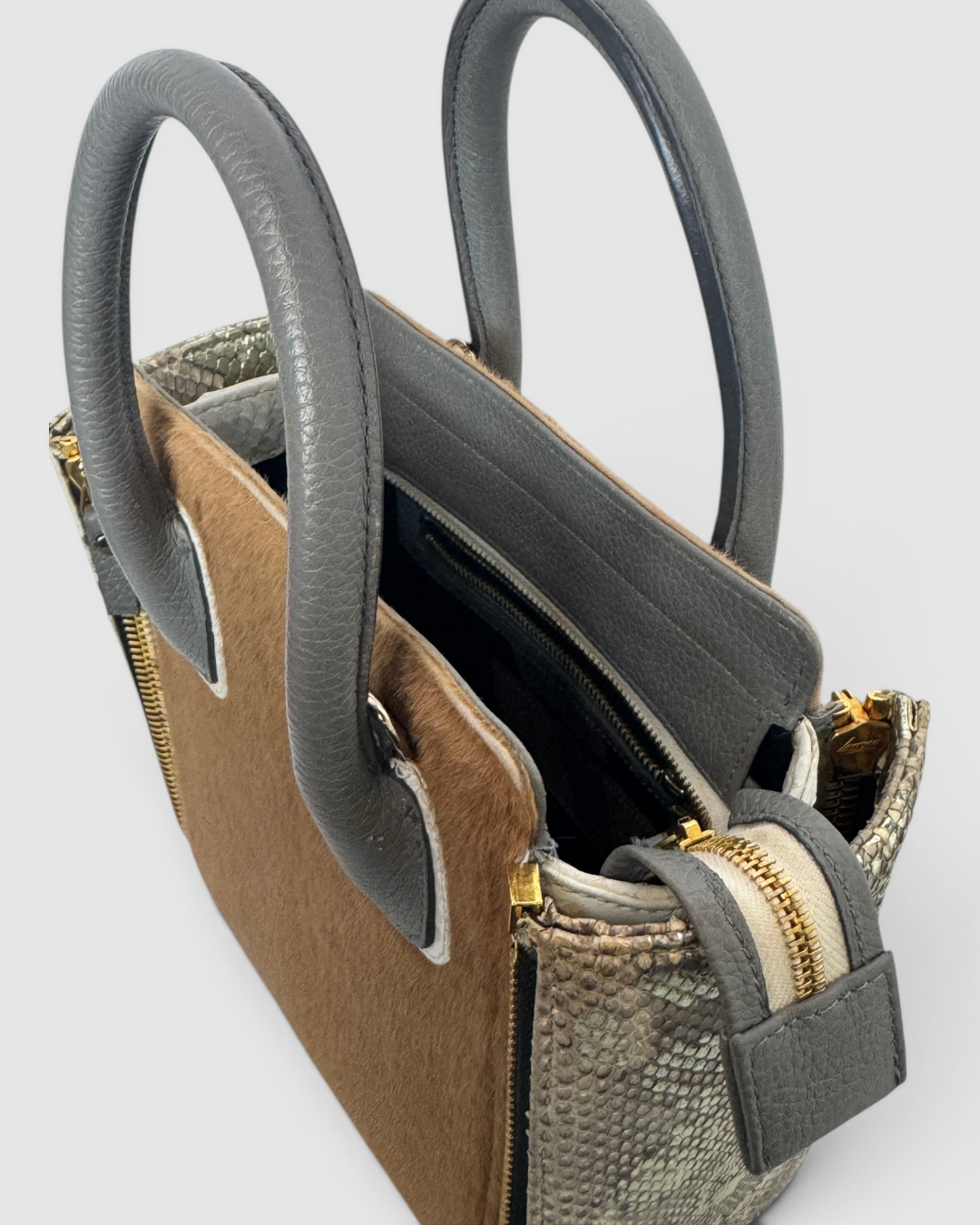 Paige Gamble Mini Tote w/ Fur & Snakeskin Panels w/ Replacement Panels