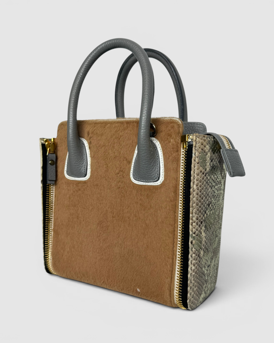 Paige Gamble Mini Tote w/ Fur & Snakeskin Panels w/ Replacement Panels
