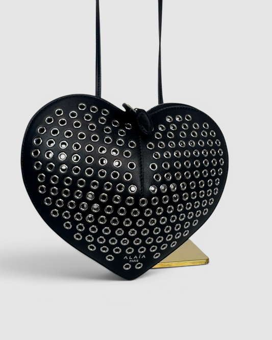Alaia Black Lambskin Eyelet Heart Shaped Bag