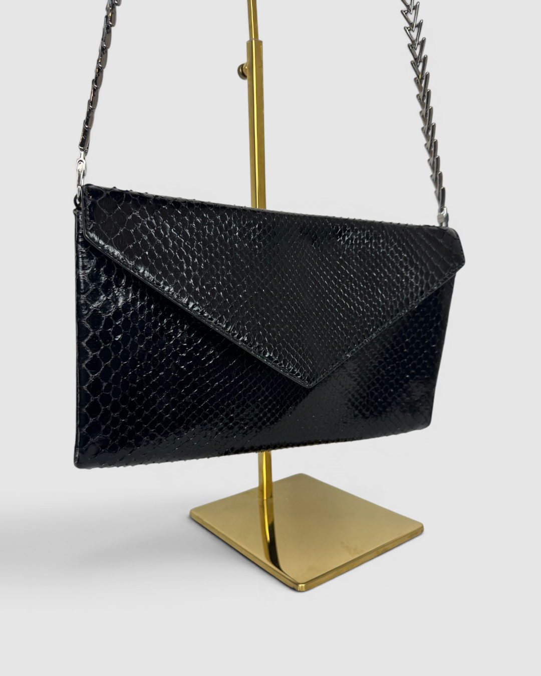 Alaia Black Snakeskin Envelope Bag on Chain