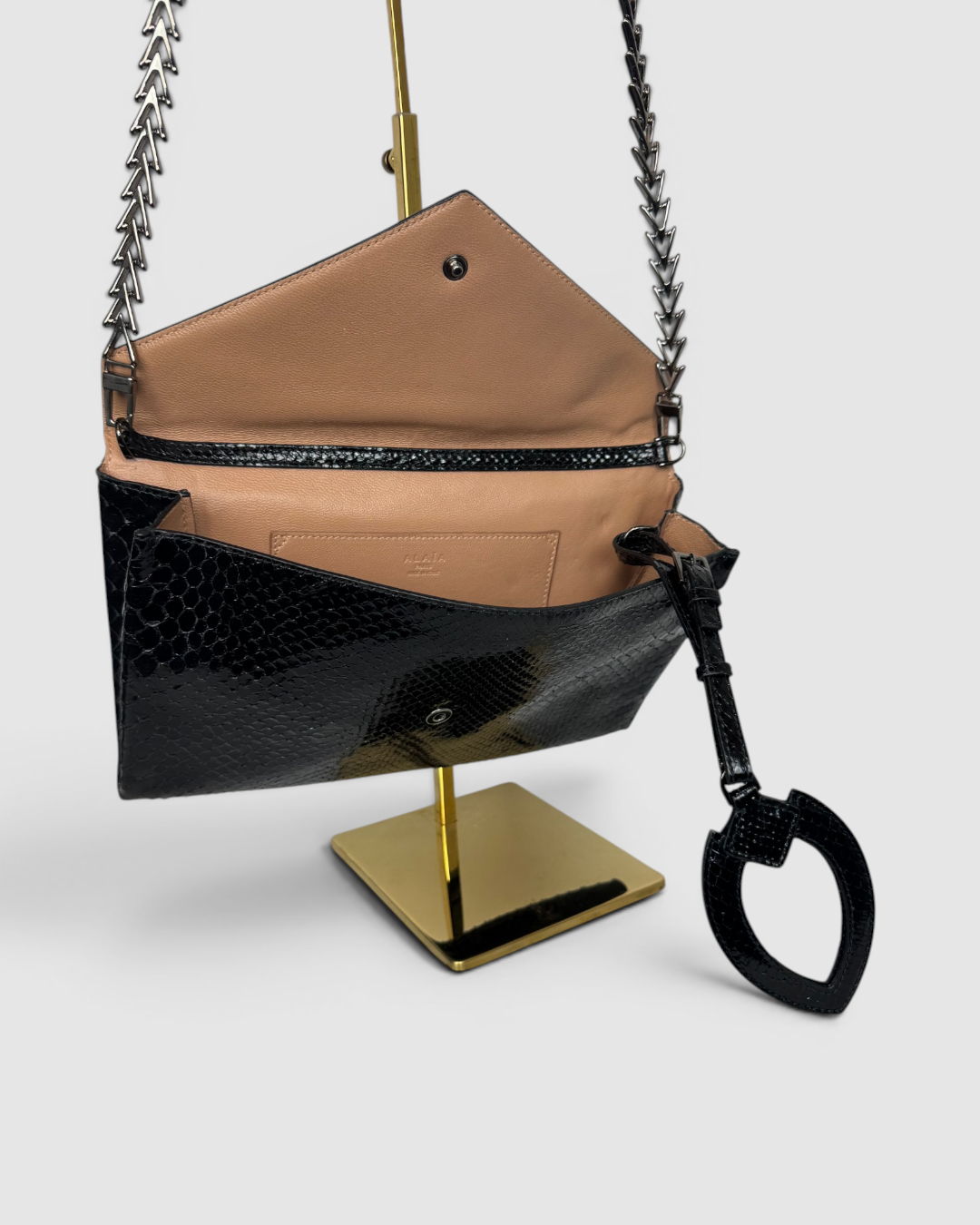 Alaia Black Snakeskin Envelope Bag on Chain