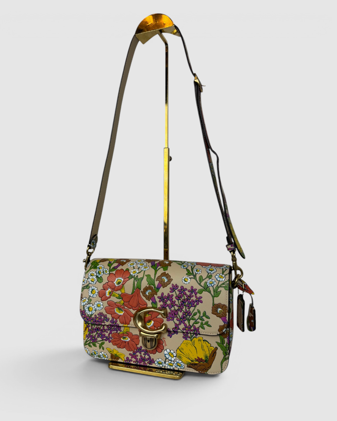 Coach Leather Beige Floral Print Studio Shoulder Bag w Lock