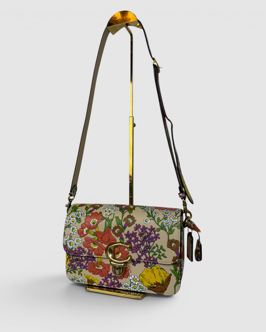 Coach Leather Beige Floral Print Studio Shoulder Bag w Lock