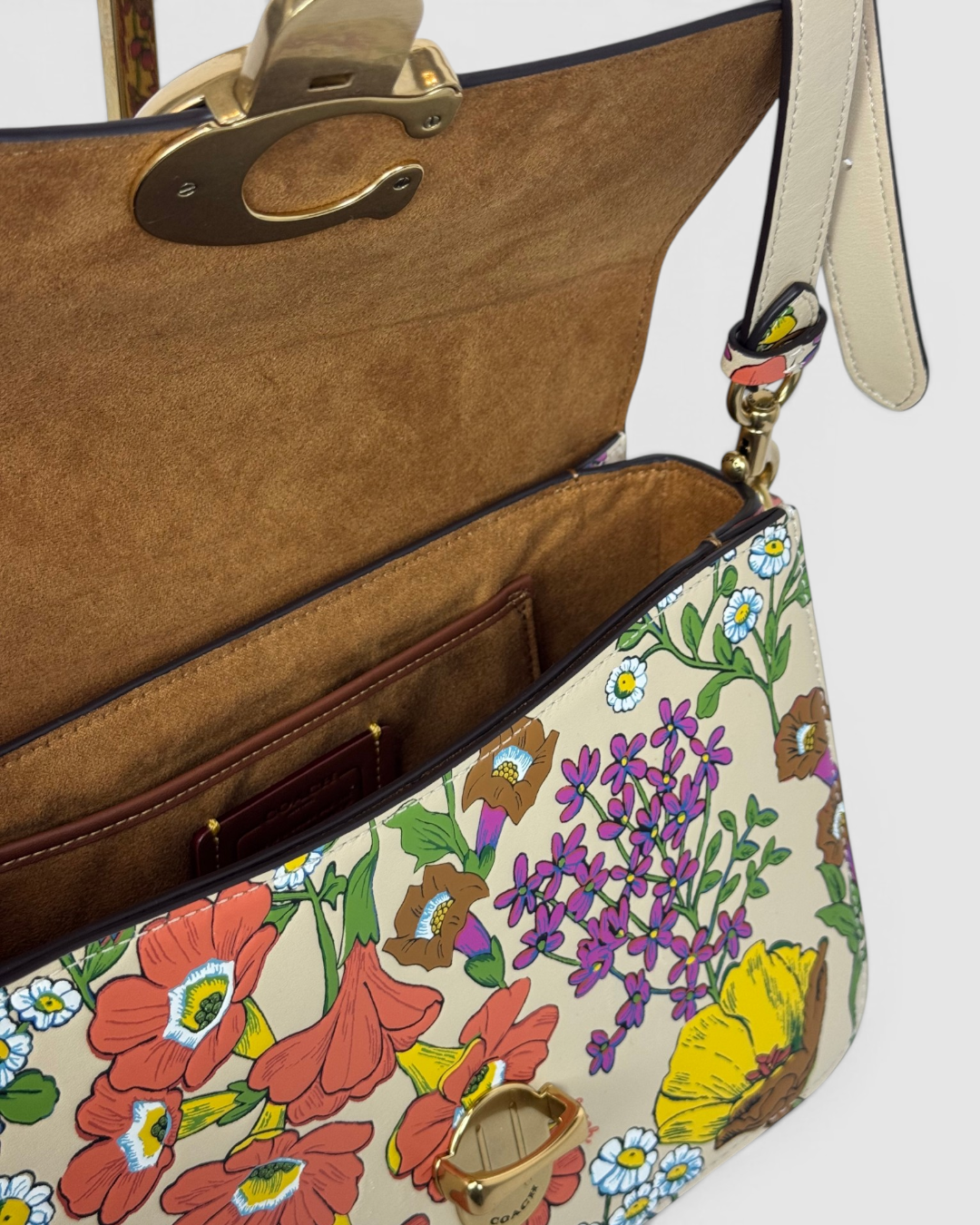 Coach Leather Beige Floral Print Studio Shoulder Bag w Lock