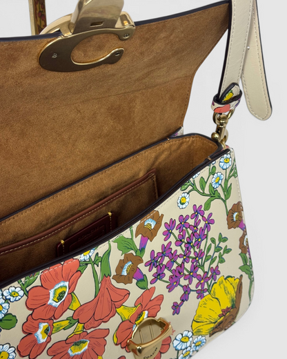 Coach Leather Beige Floral Print Studio Shoulder Bag w Lock