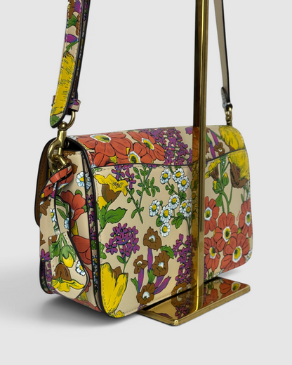 Coach Leather Beige Floral Print Studio Shoulder Bag w Lock