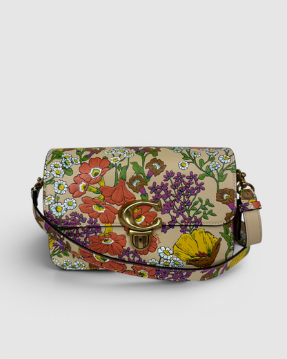 Coach Leather Beige Floral Print Studio Shoulder Bag w Lock
