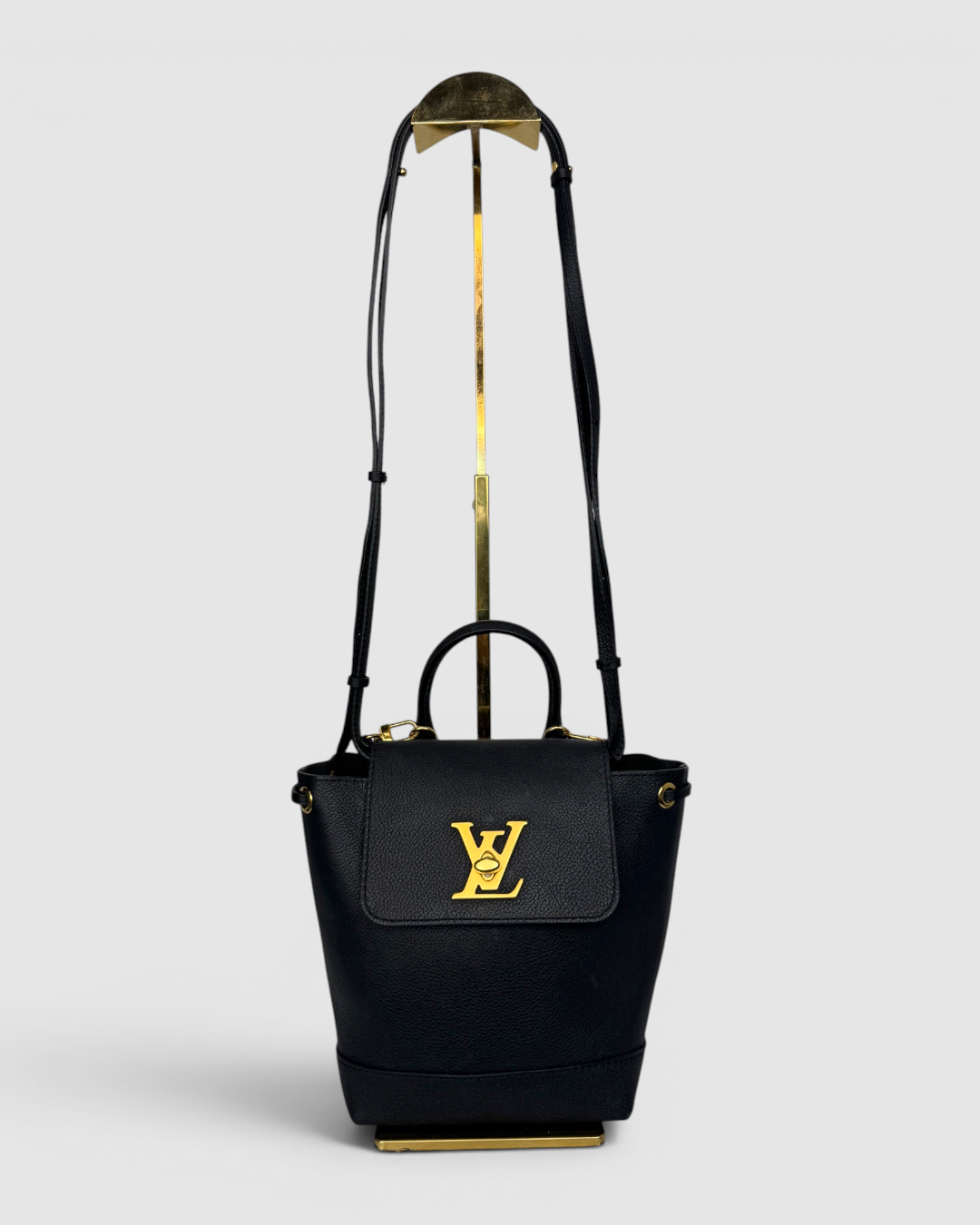 Louis Vuitton Black Pebbled Leather Lockme Mini Backpack w Gold Lock