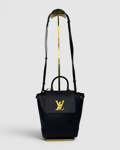 Louis Vuitton Black Pebbled Leather Lockme Mini Backpack w Gold Lock