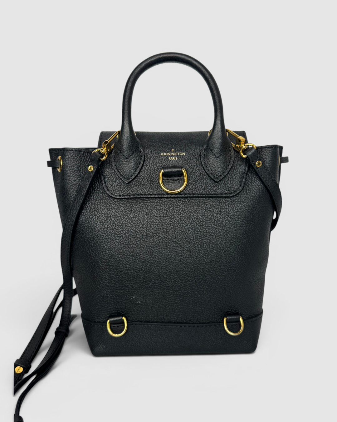 Louis Vuitton Black Pebbled Leather Lockme Mini Backpack w Gold Lock