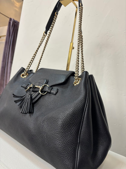 Gucci Black Shoulder Bag w/ Gold Chain & Tassel Detail