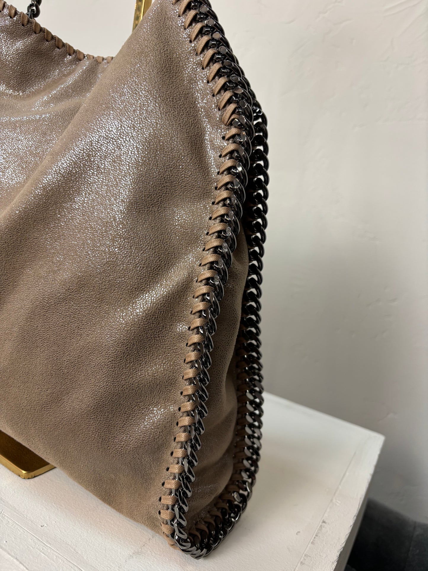 COMES WITH DUSTBAG - Stella McCartney Taupe/Sand Falabella Tote w/ Gun Metal Colored Aluminum Chain