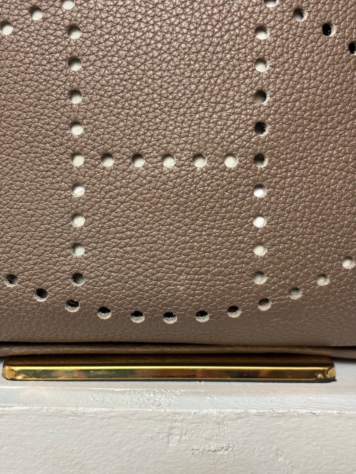 Hermes Evelyne GM I in Taupe w/ Palladium Hardware & White Stitching