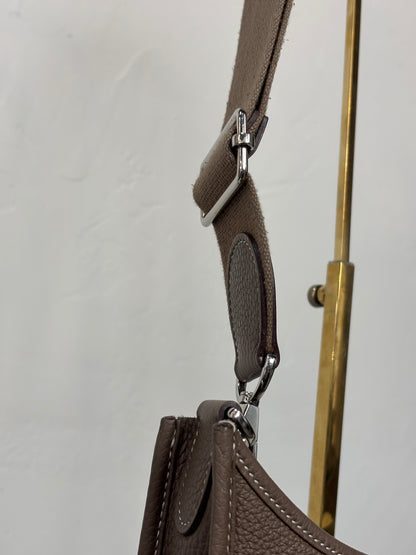 Hermes Evelyne GM I in Taupe w/ Palladium Hardware & White Stitching