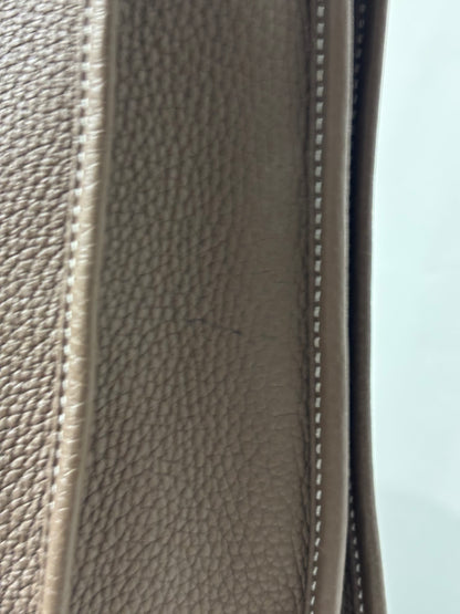 Hermes Evelyne GM I in Taupe w/ Palladium Hardware & White Stitching