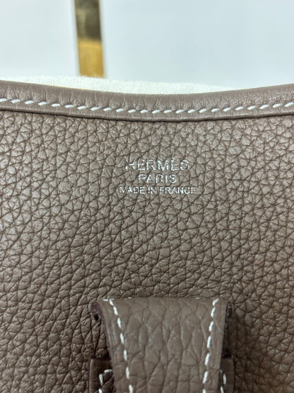 Hermes Evelyne GM I in Taupe w/ Palladium Hardware & White Stitching