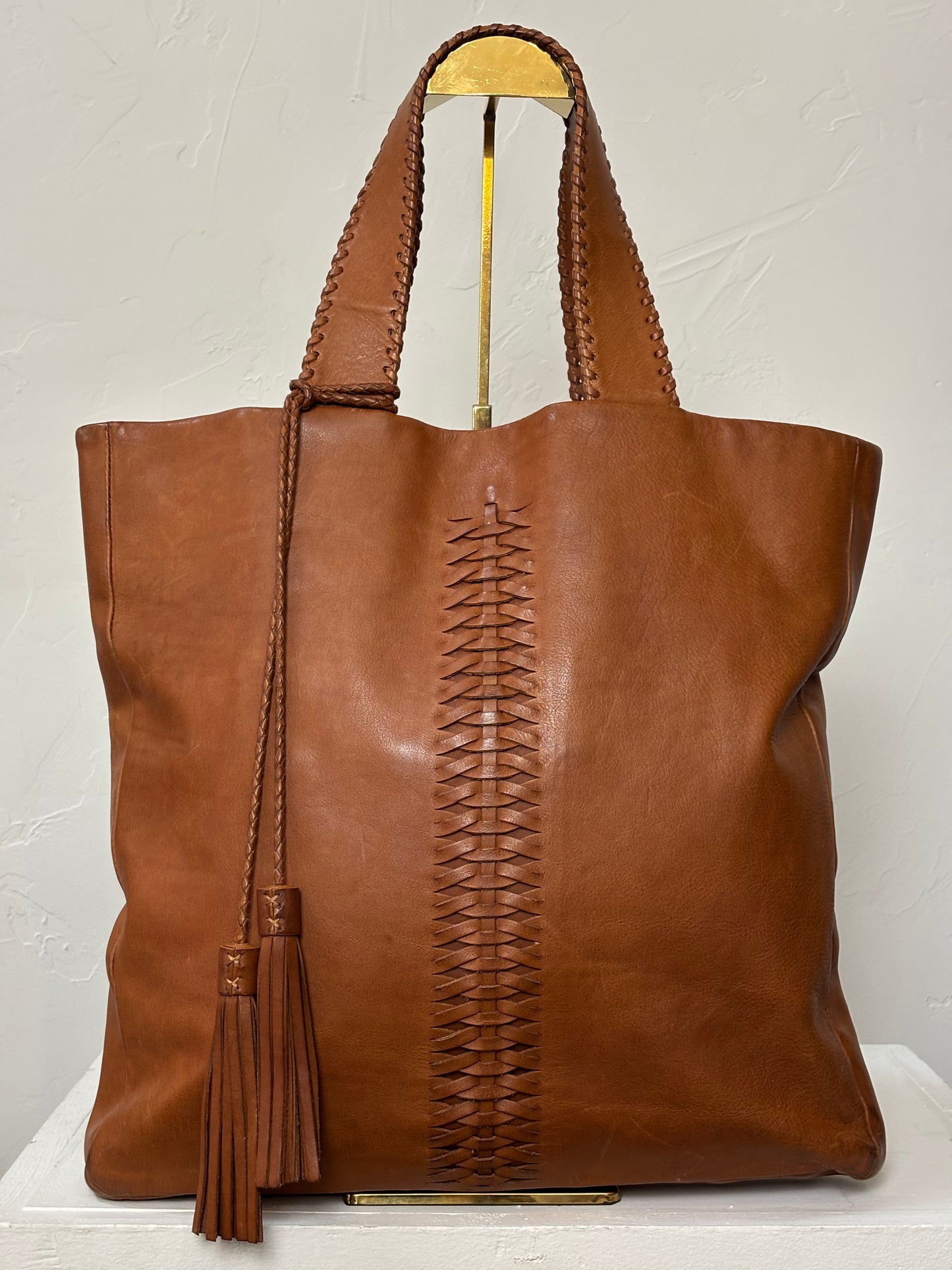 Ralph Lauren Brown Leather Tote w/ Braided Detail