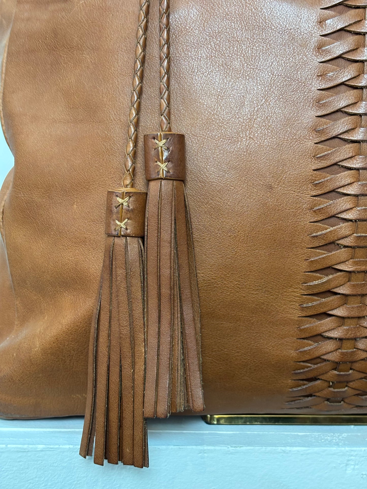 Ralph Lauren Brown Leather Tote w/ Braided Detail