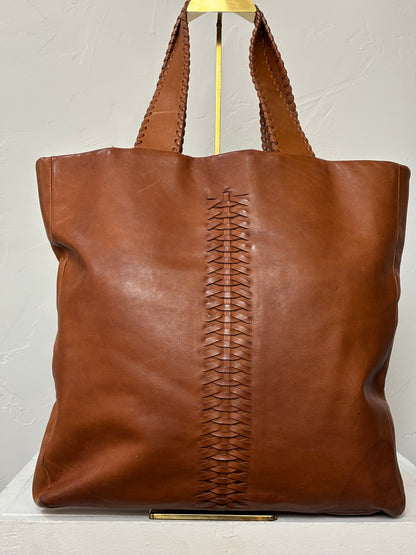 Ralph Lauren Brown Leather Tote w/ Braided Detail