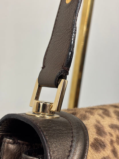 Salvatore Ferragamo Bronze Leather w/ Cheetah Print Pony-hair Shoulder Bag