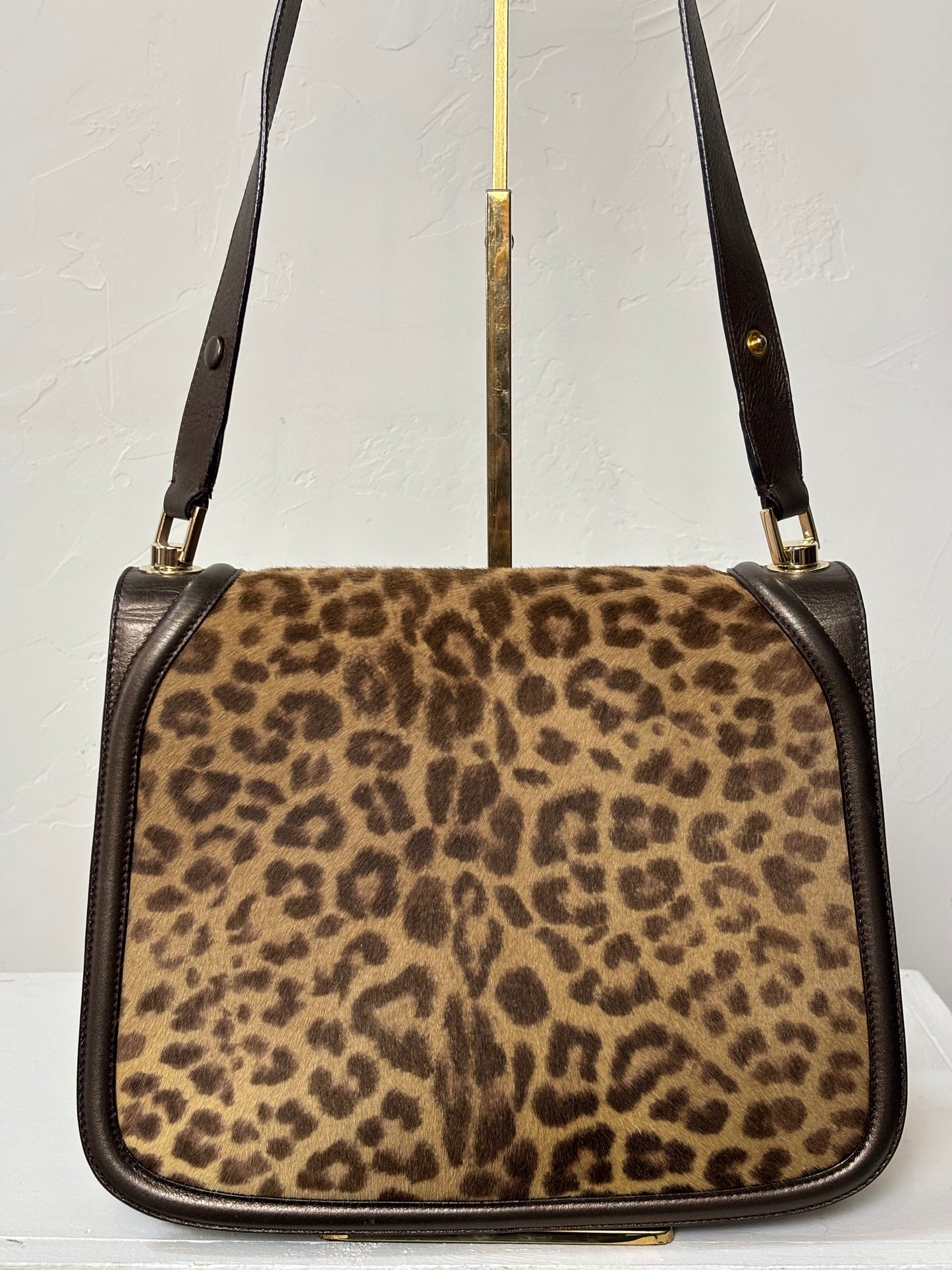 Salvatore Ferragamo Bronze Leather w/ Cheetah Print Pony-hair Shoulder Bag