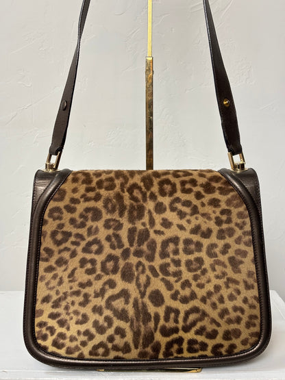 Salvatore Ferragamo Bronze Leather w/ Cheetah Print Pony-hair Shoulder Bag