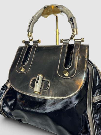 Gucci Silver & Black Dialux Pop Bamboo Handbag
