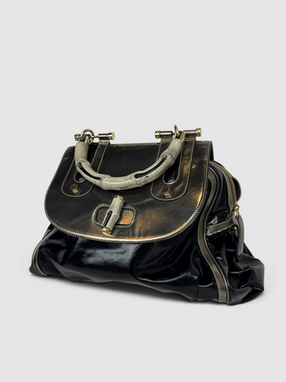 Gucci Silver & Black Dialux Pop Bamboo Handbag